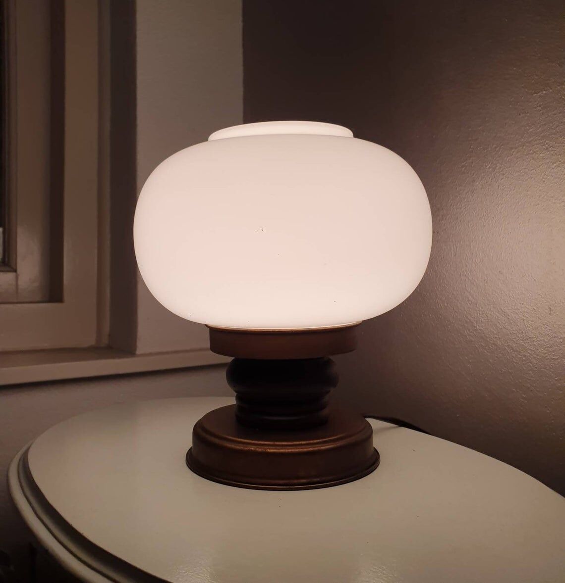 Wooden and brass table light 70s