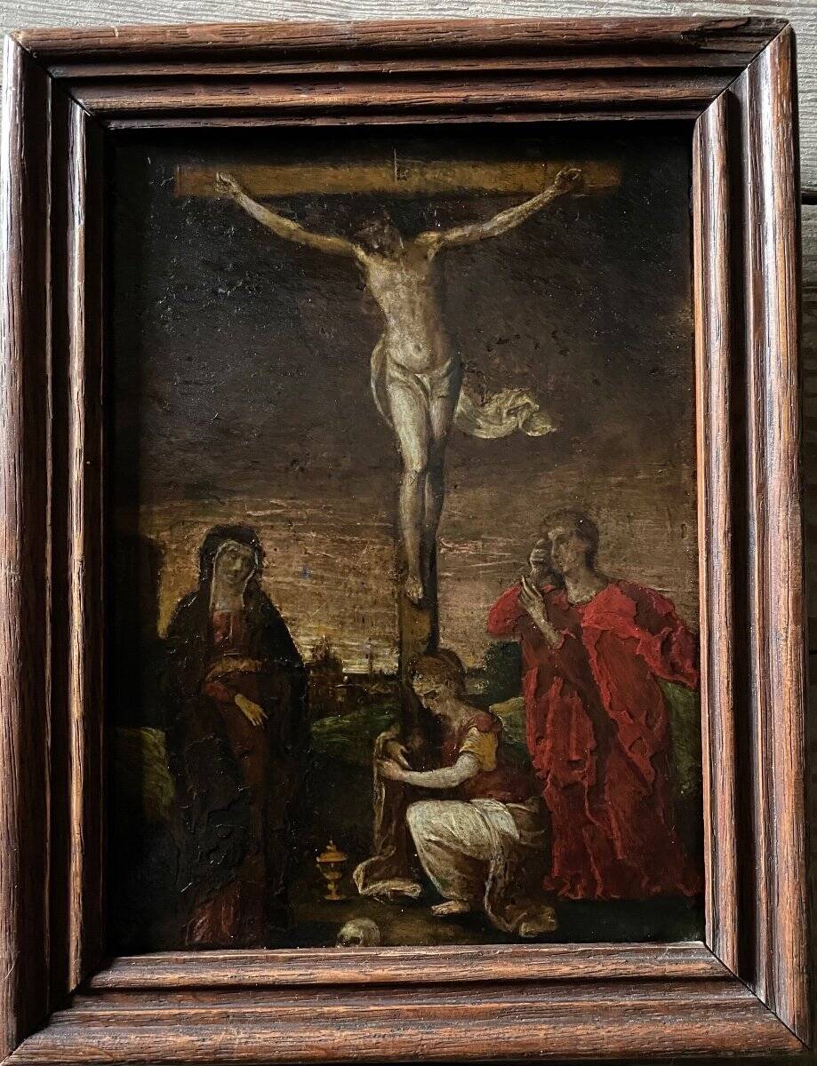 Christ on the cross, oil on copper, 17th century