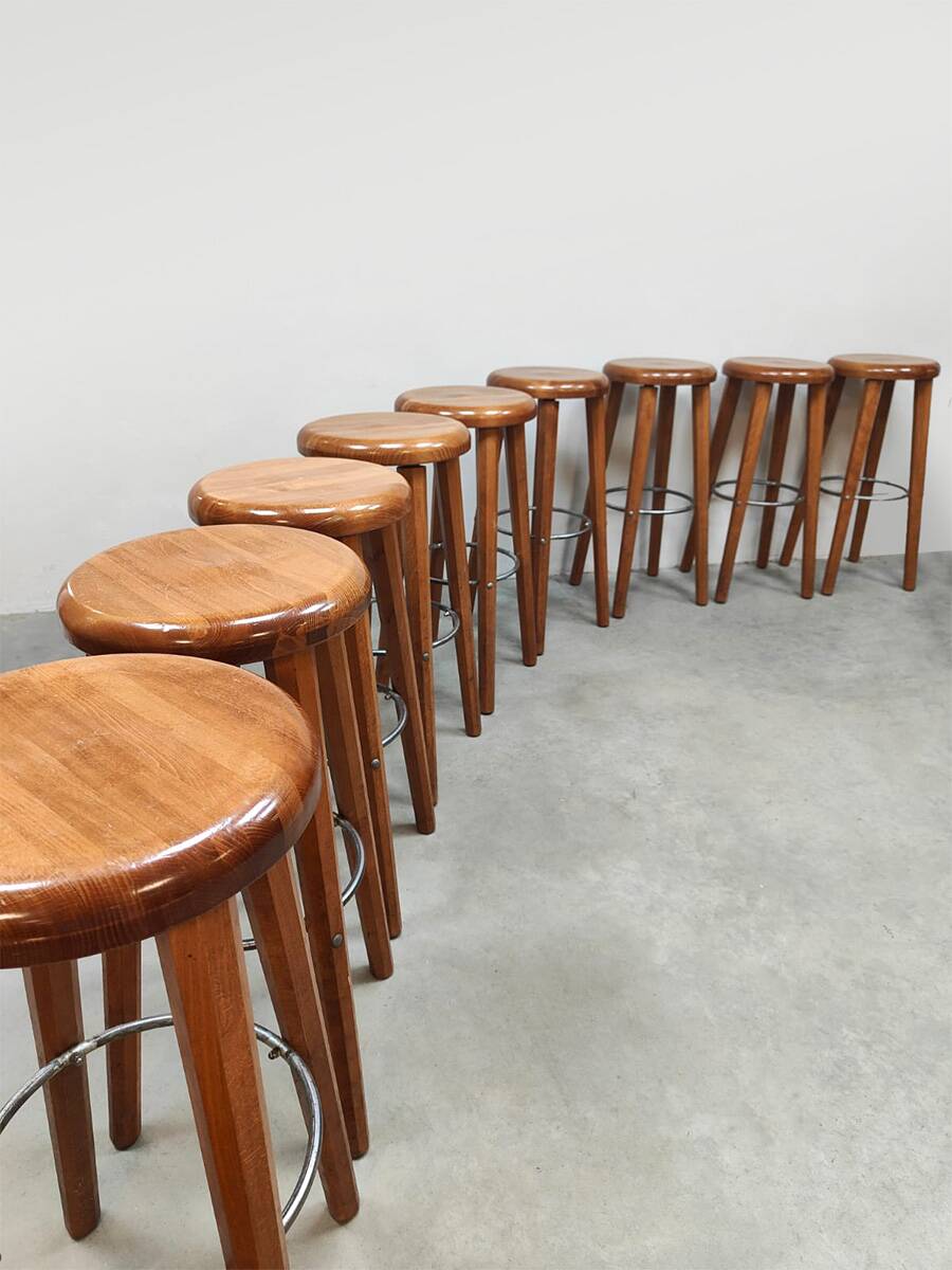 Vintage French wooden barstools 1970