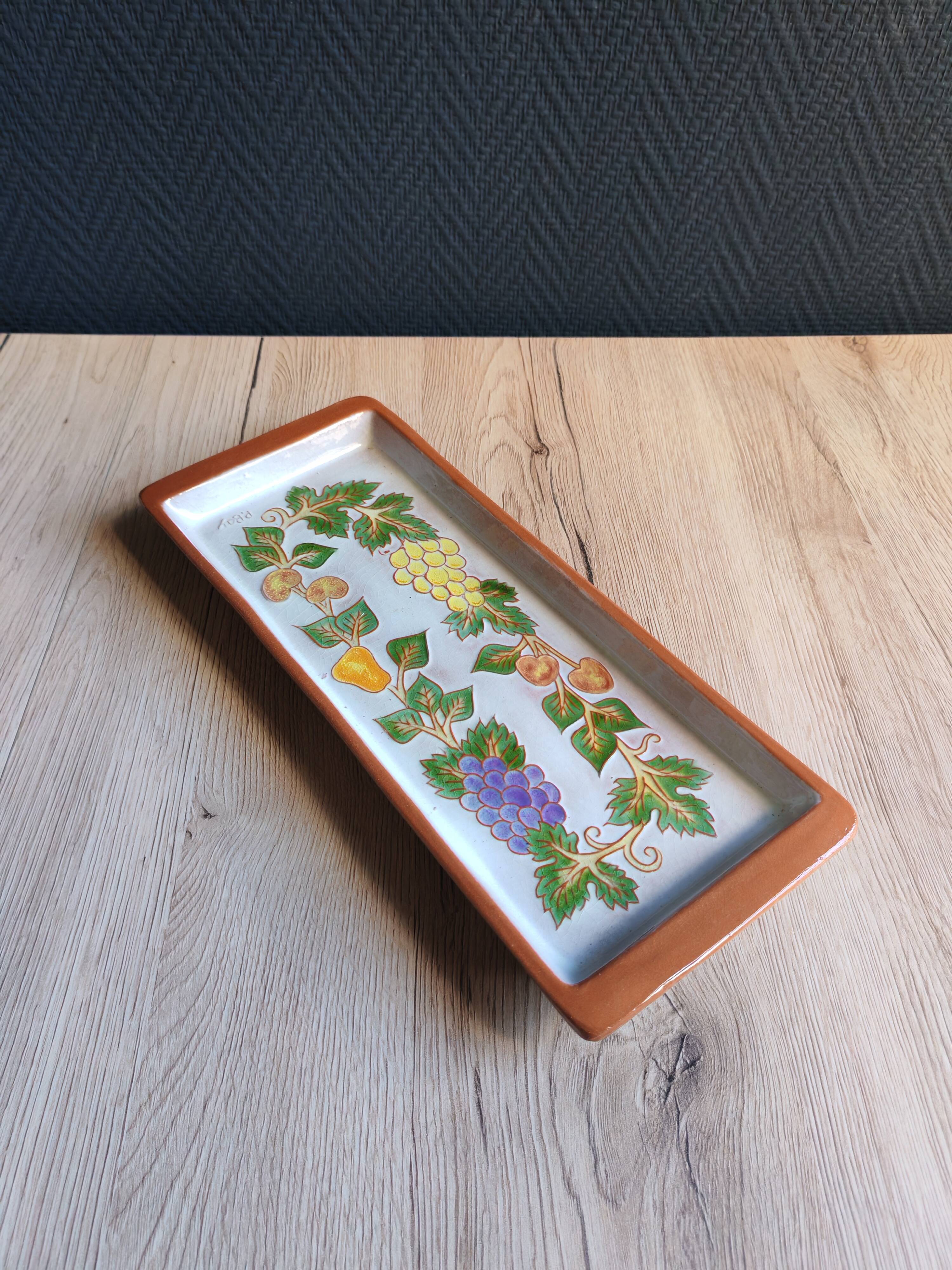 Terracotta plate signed P.Boy, glazed artisanal ceramics.