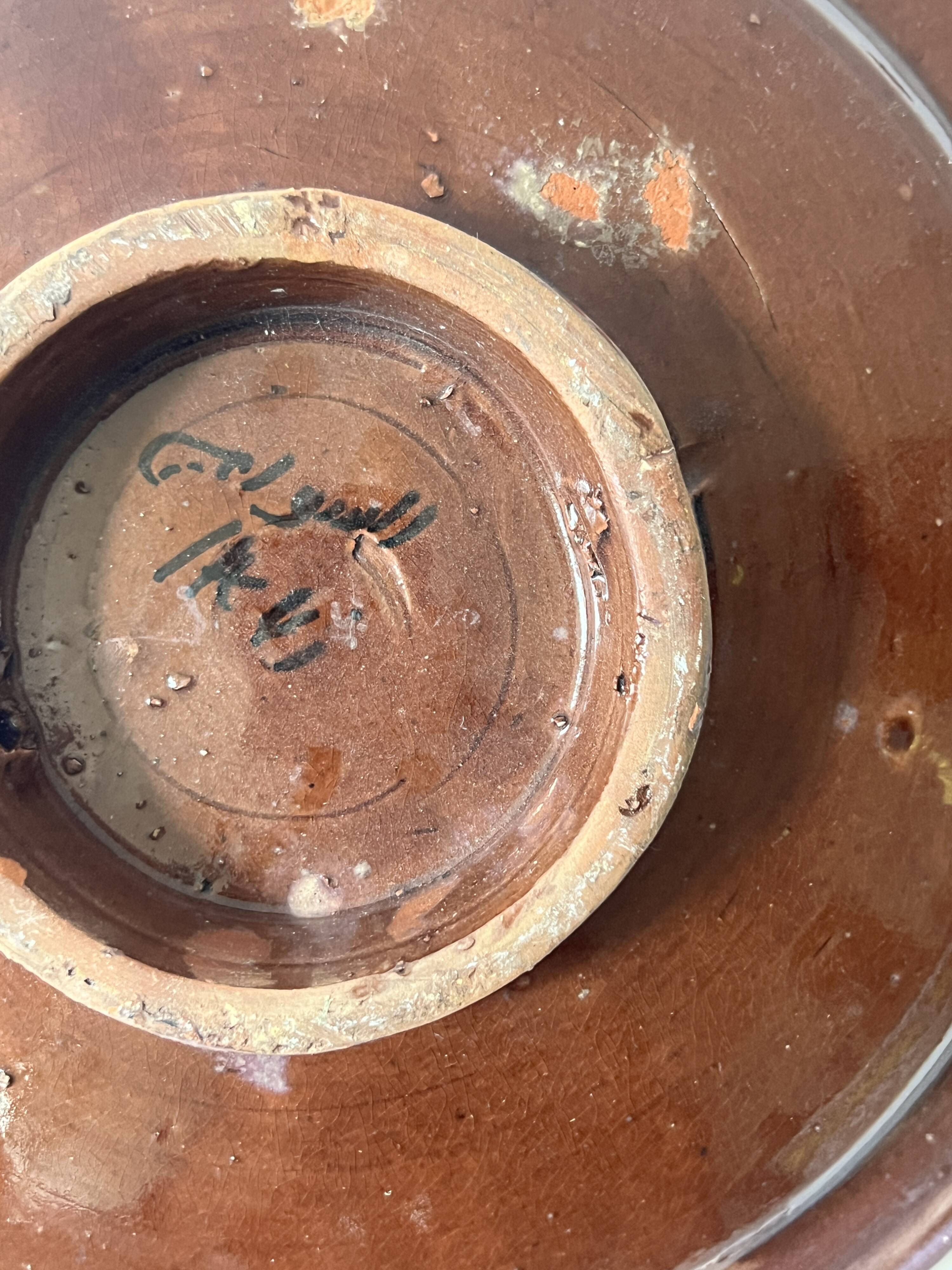 Vintage ceramic pottery salad bowl, signed, Berber work