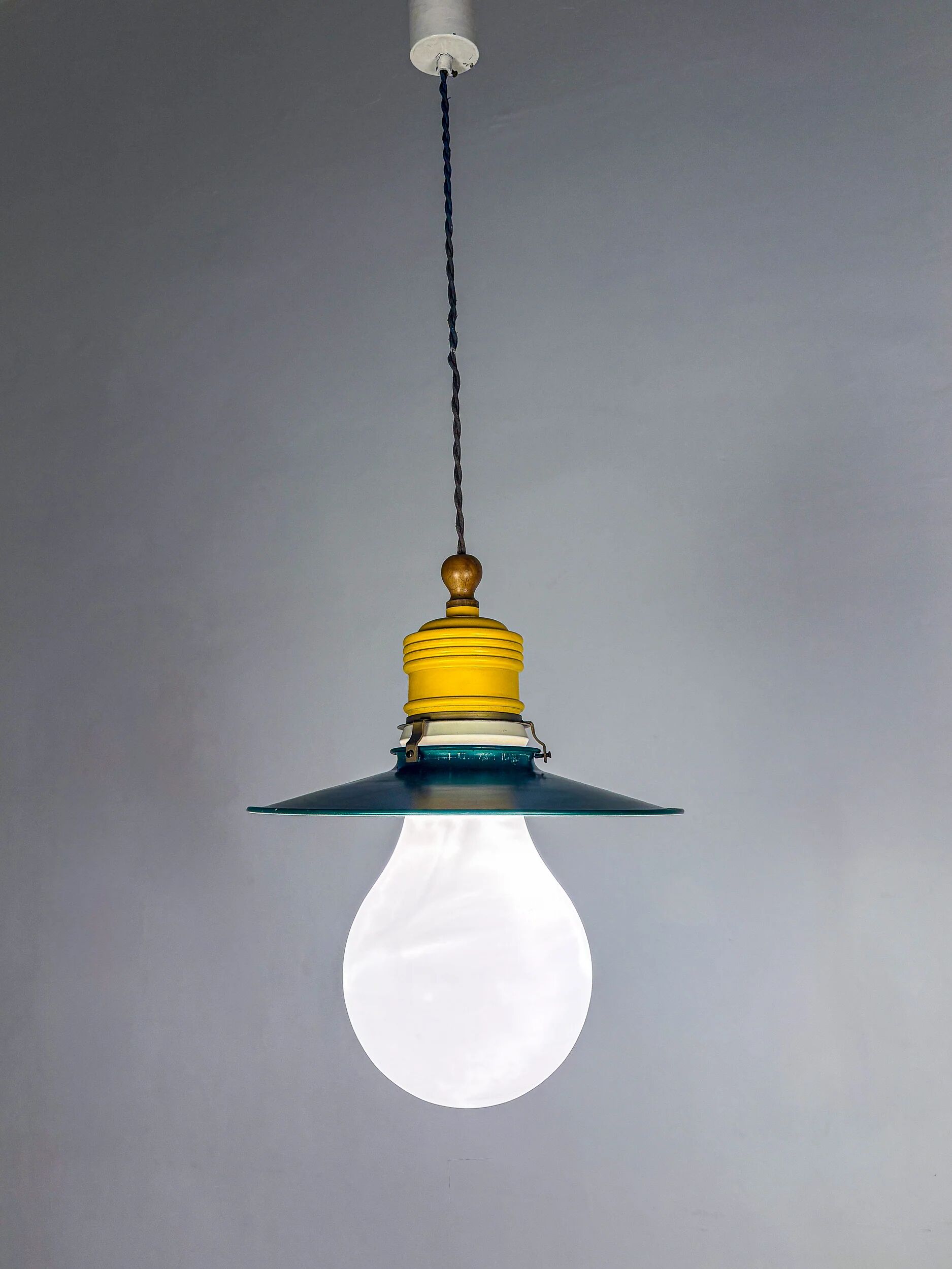 Metalarte XL "Bulb" ceiling pendant, white opaline glass, Spain, 1970s