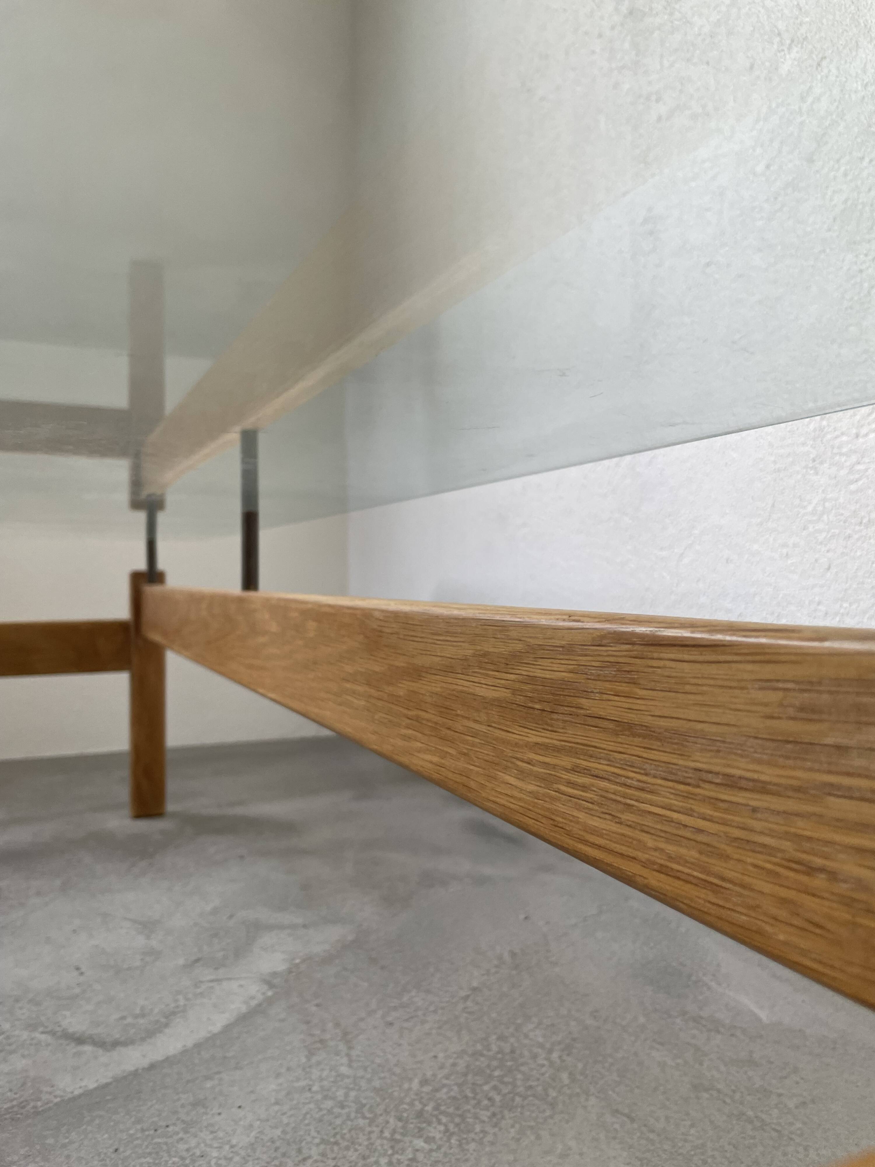 Table scandinave teck blond et verre 60