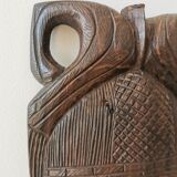 Masque en bois africain sculpté à la main vintage : décoration murale tribale