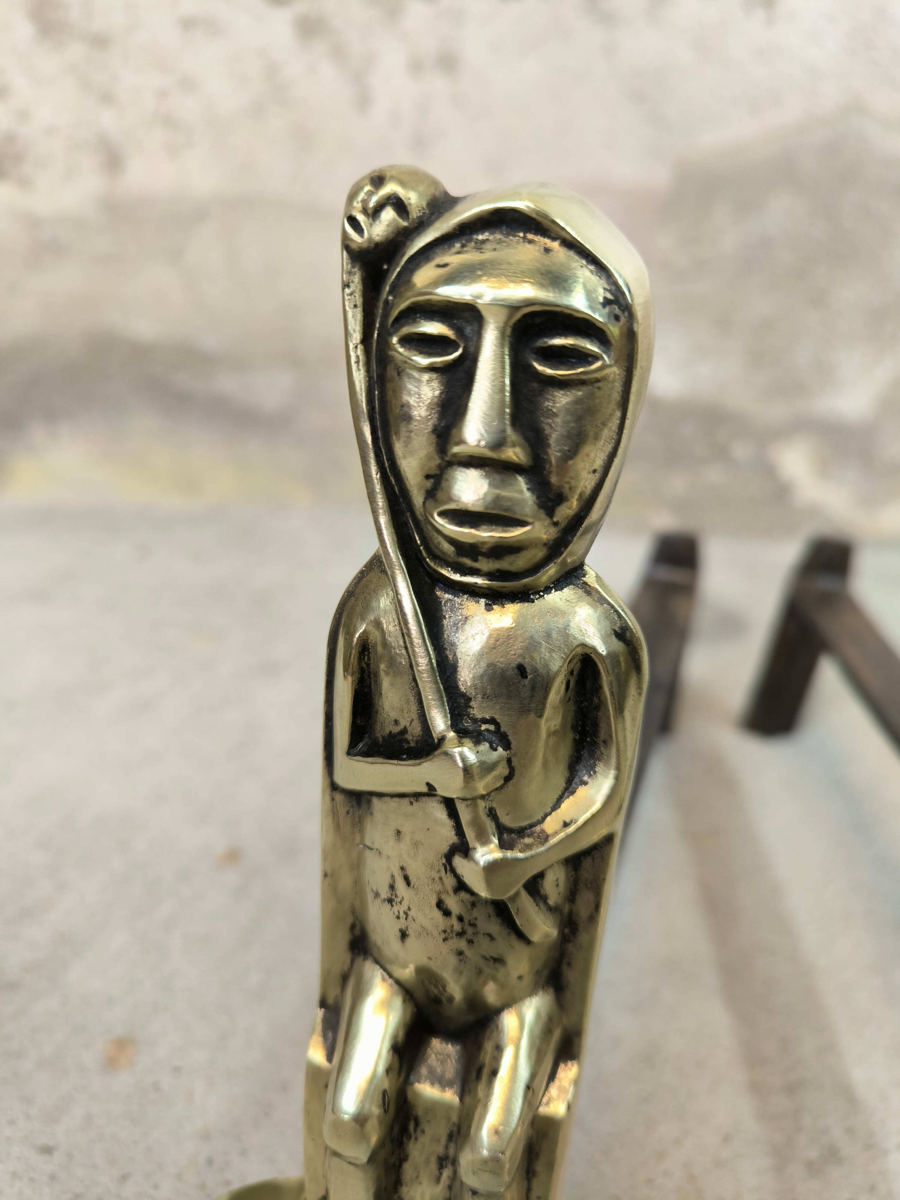 Pair of bronze "Shamans" andirons by Anton Prinner