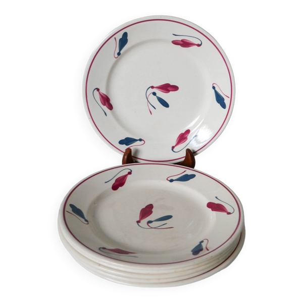 Lot de 6 assiettes plates Givors modèle Perce-Neige 1950