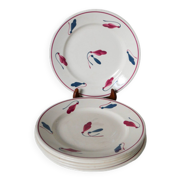 Set of 6 flat plates Givors model Perce-Neige 1950