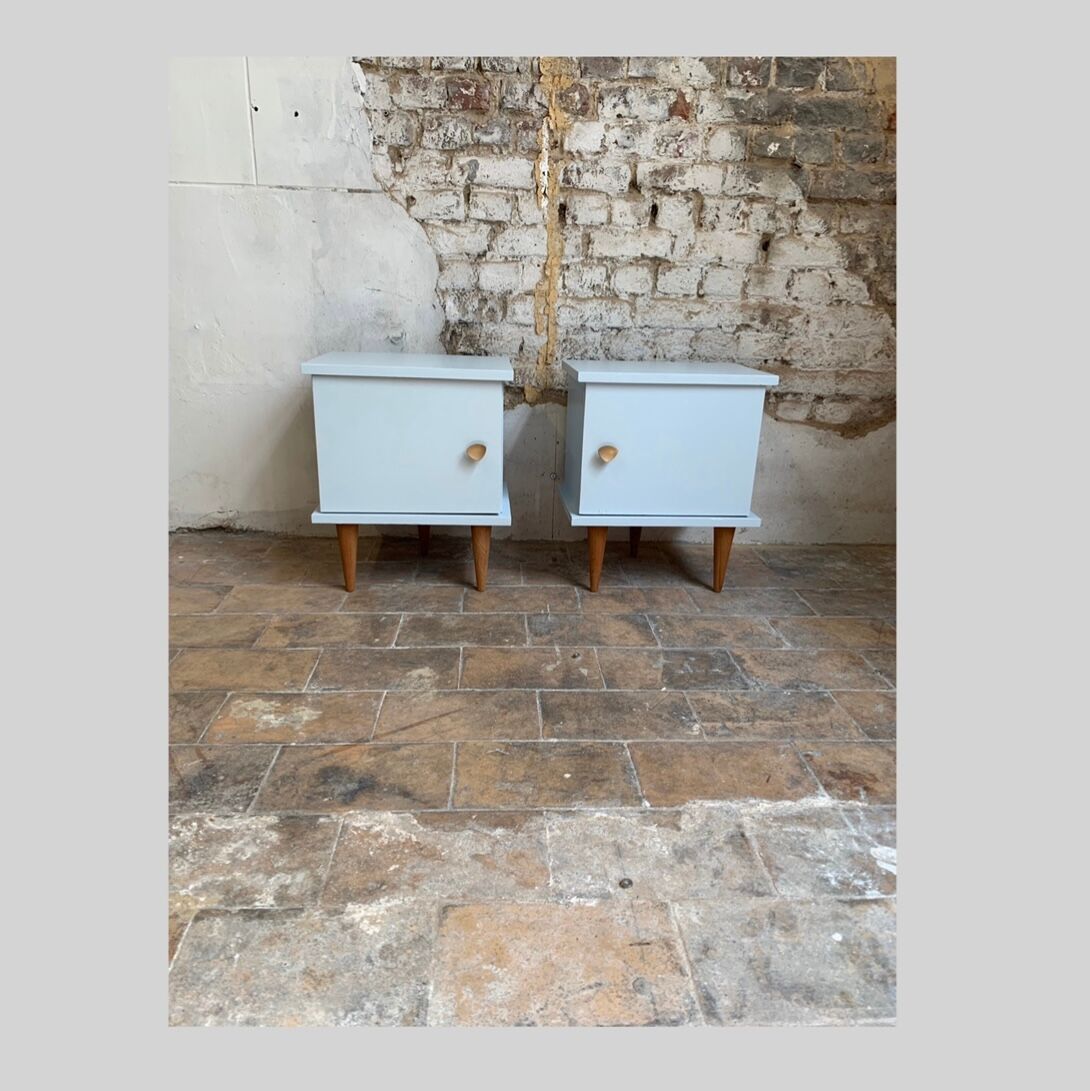 Pair of bedside 1950 renovated in pastel blue