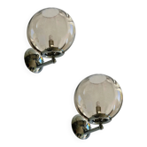 Appliques sphériques en verre de Murano fumé contemporain italien — Ensemble de deux