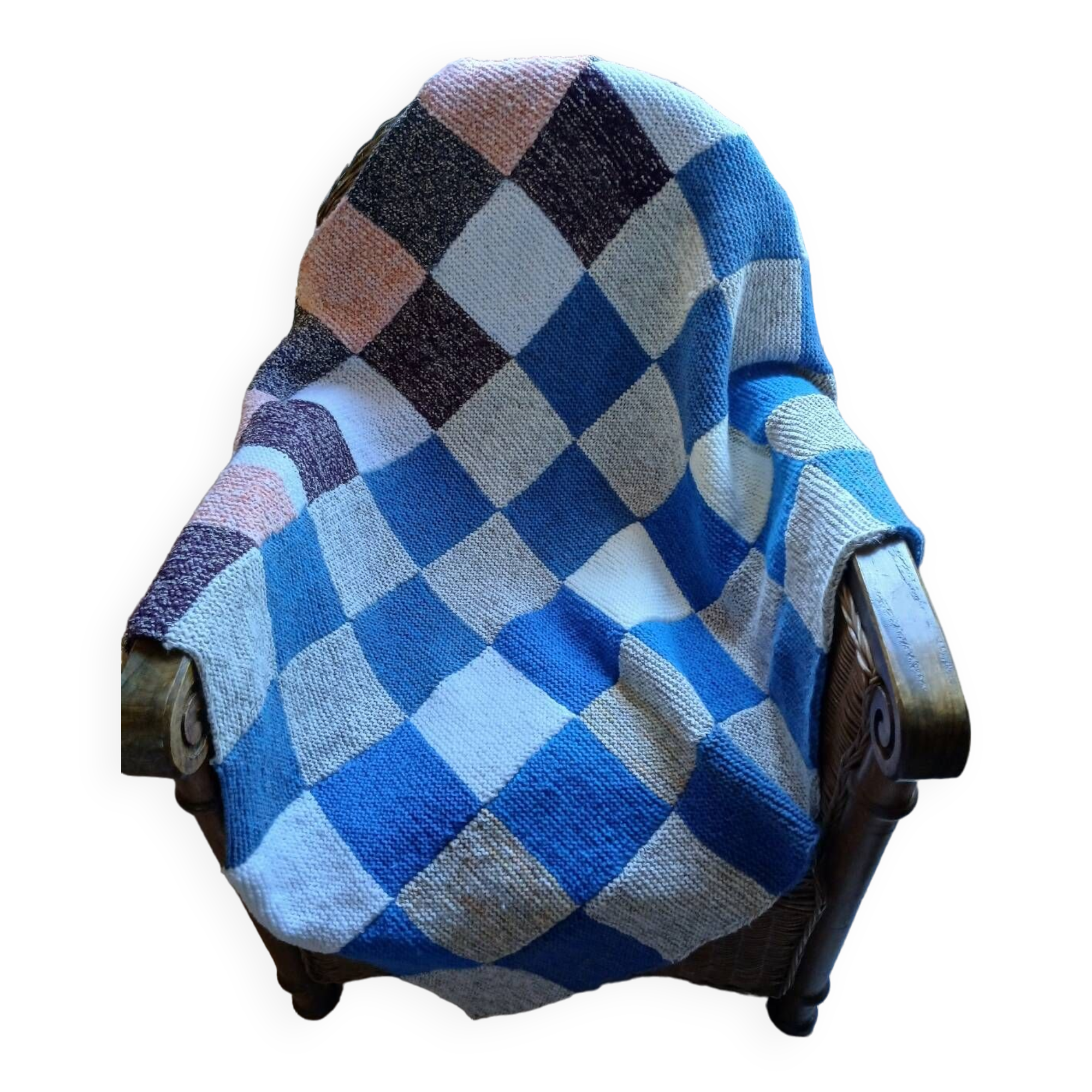 Hand knitted patchwork plaid