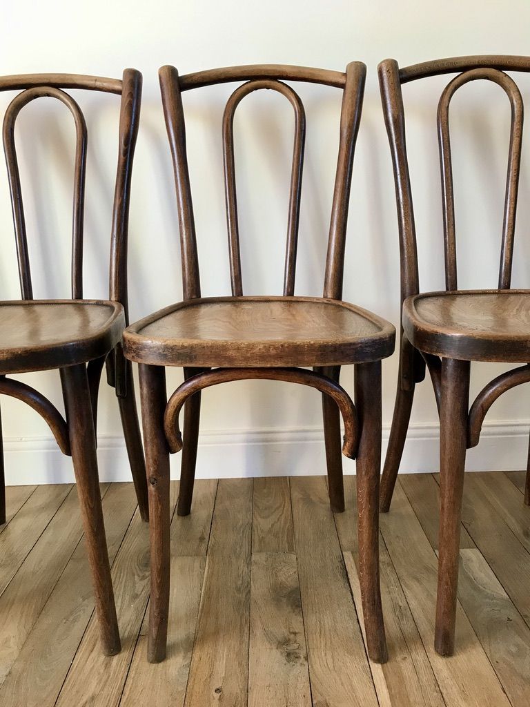 Set of 4 bistro chairs in curved wood of beech Luterma 30s