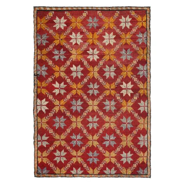 1970s Vintage Turkish Hand-Knotted Wool Cotton Red Area Rug 188x277