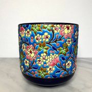 Longwy enamel cachepot, royal blue cloisonné decoration (16 cm)