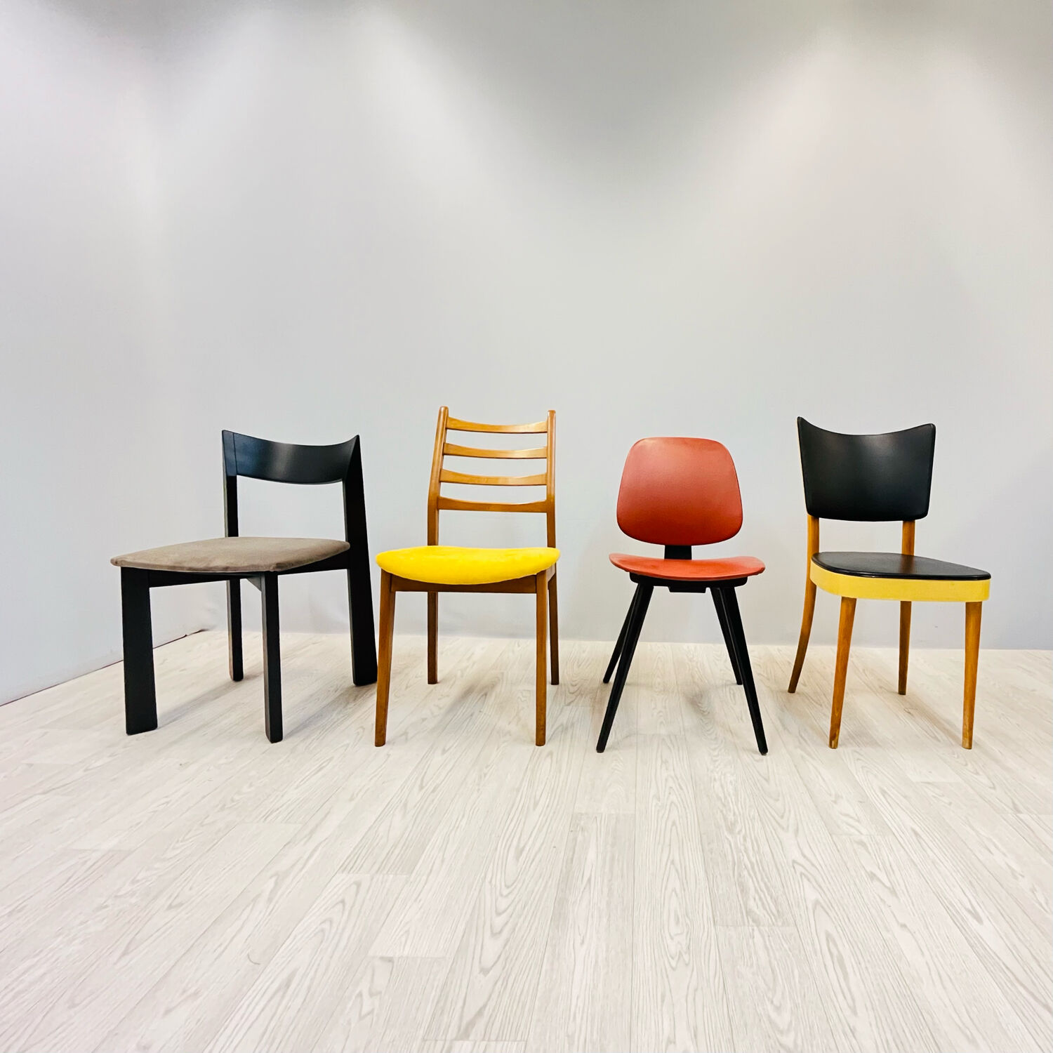Four colourful chairs