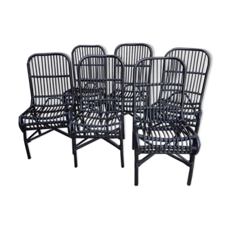 Lot de 6 chaises en rotin noir
