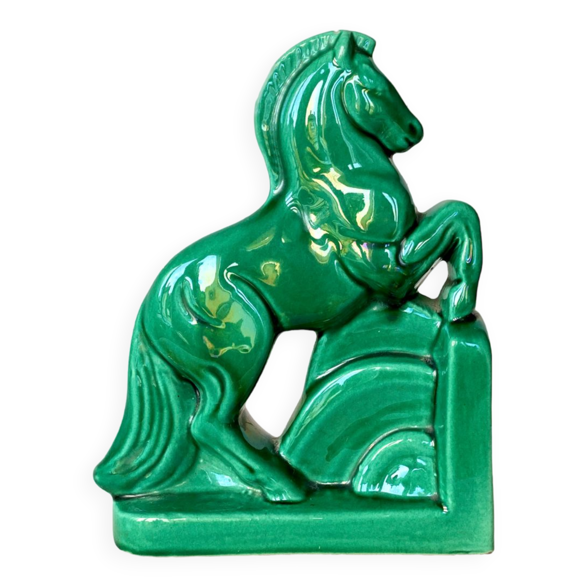 Horse bookend in green ceramic
