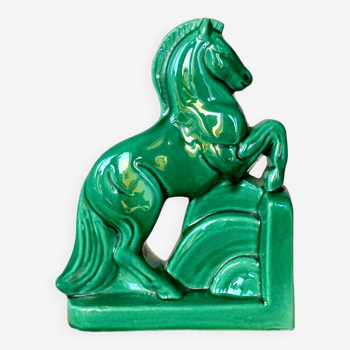Horse bookend in green ceramic