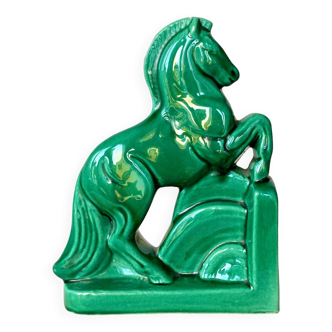 Serre-livre cheval en céramique vert