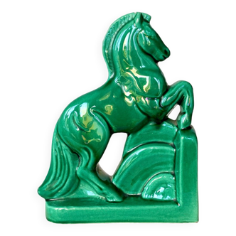 Horse bookend in green ceramic