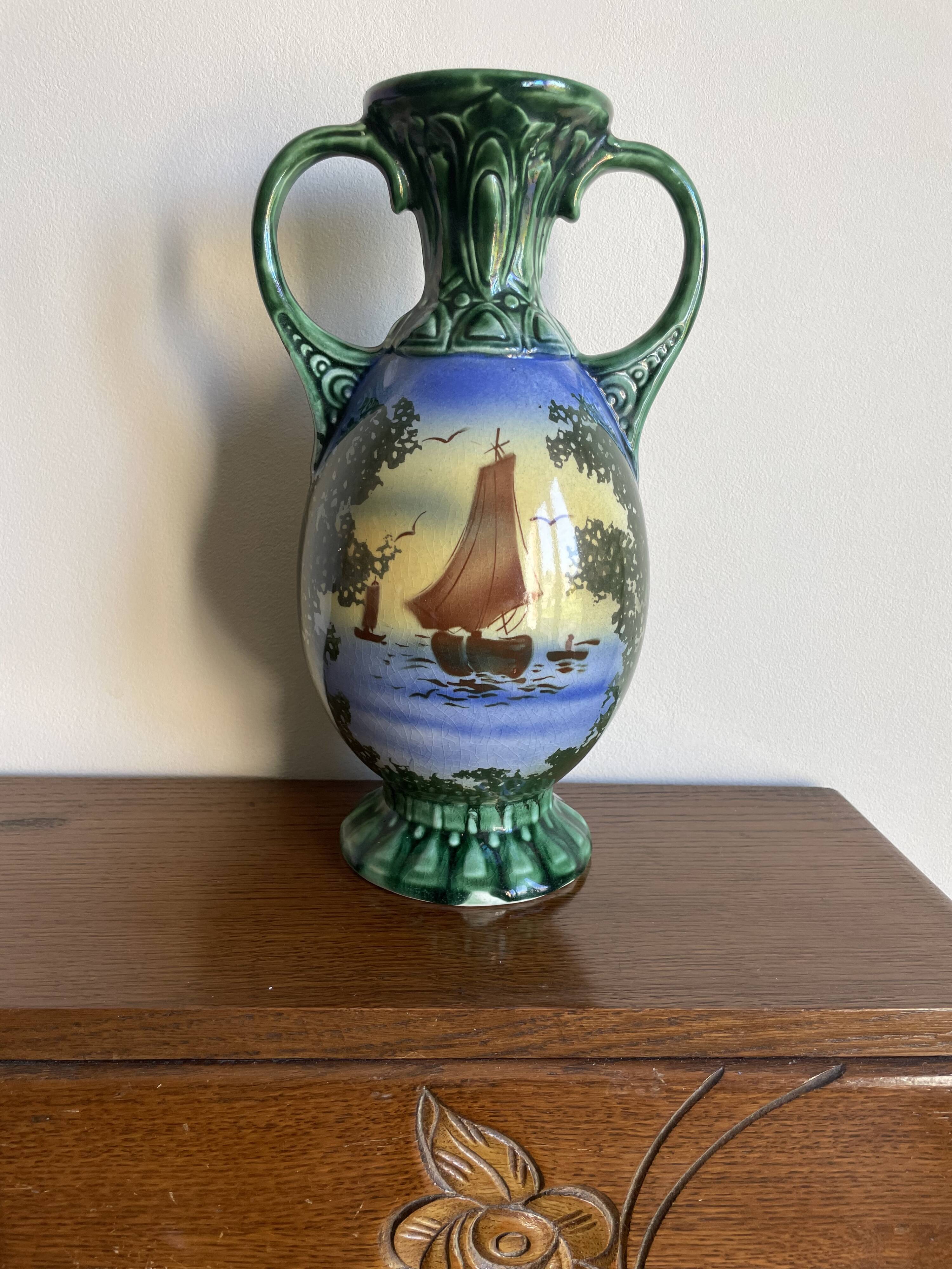 Gustave Bihl Czechoslovakia vase with 2 Art Nouveau handles