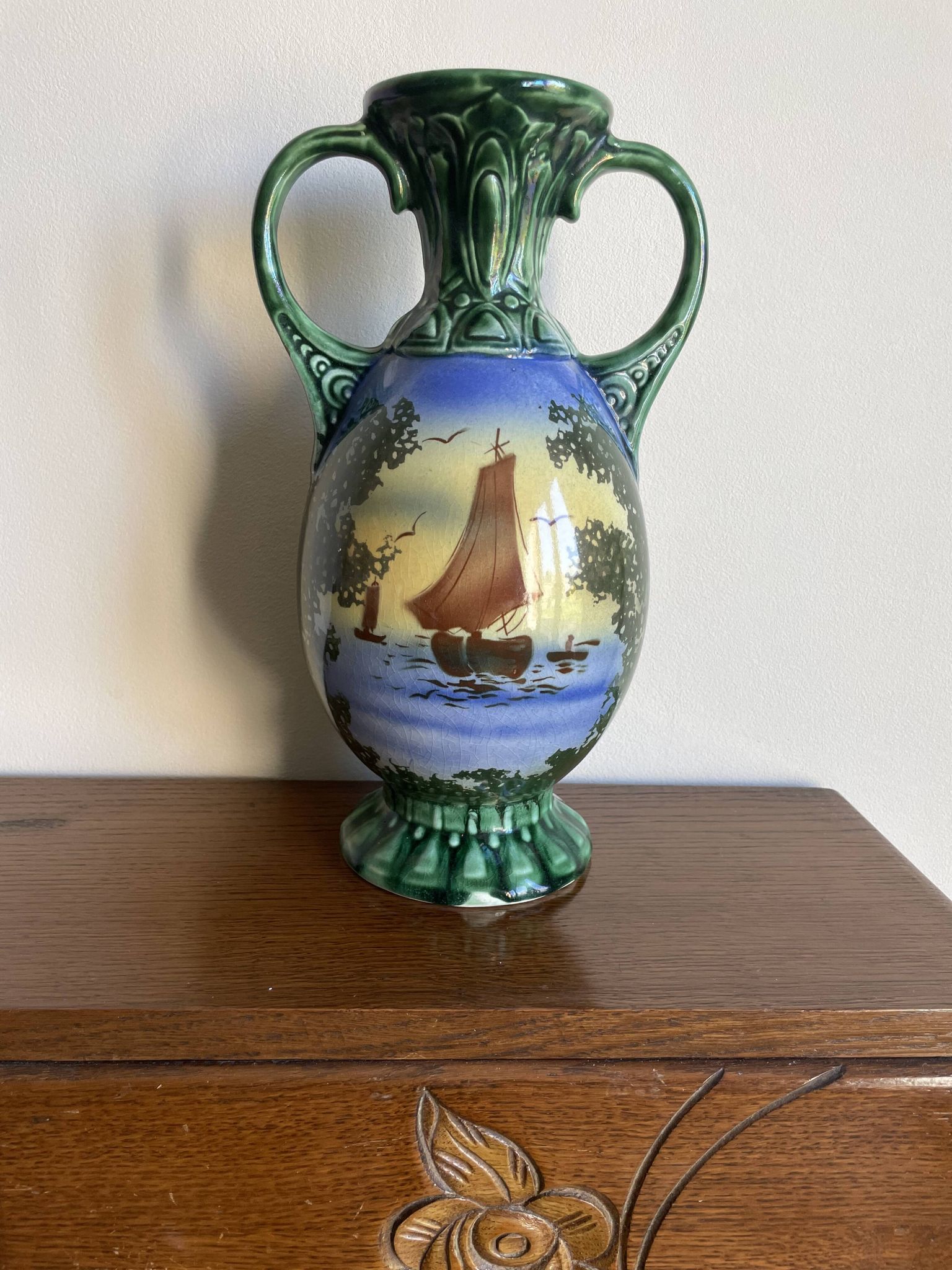 Vase Gustave bihl Tchécoslovaquie avec 2 anses art nouveau