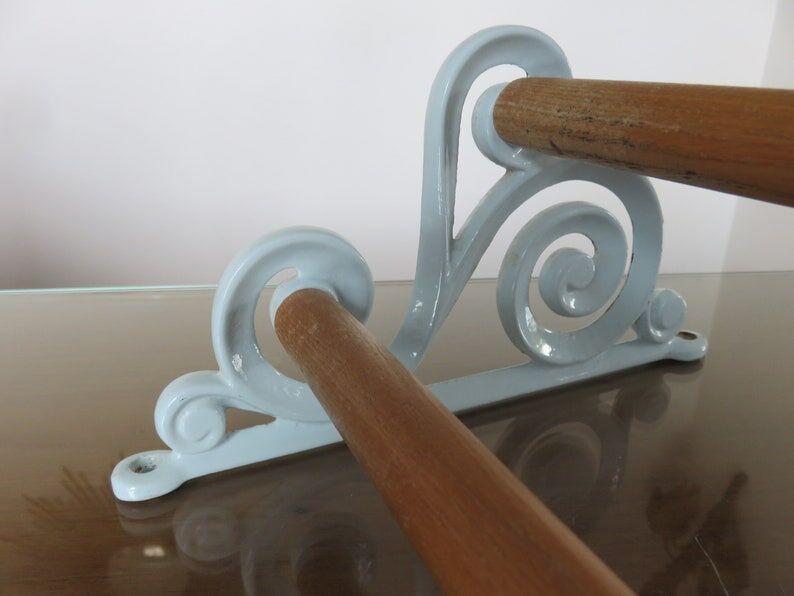 Towel rack in enamelled cast iron pale blue Art Deco 30s 40s