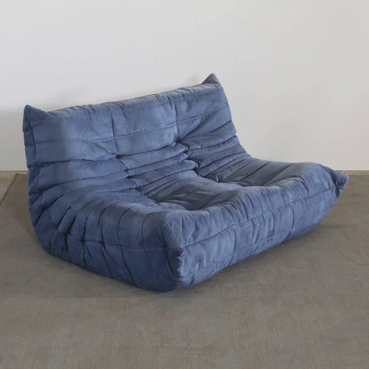 Ligne Roset two-seater blue Togo sofa by Michel Ducaroy