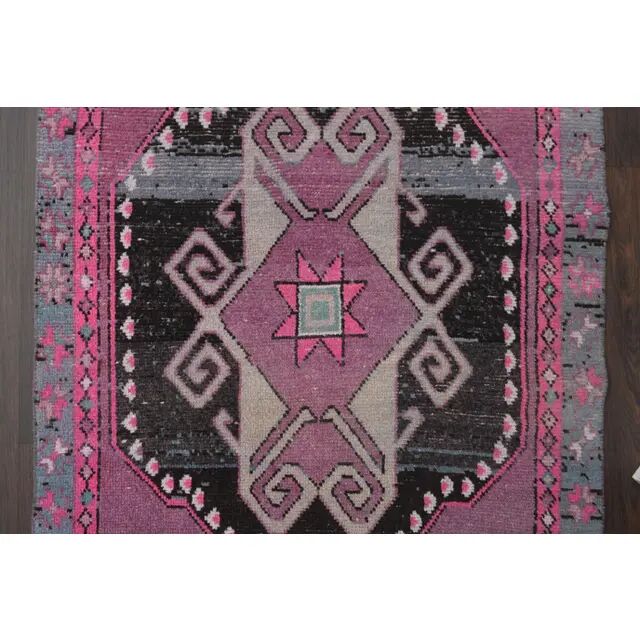 1970s Turkish Hand-Knotted Wool Cotton Purple Runner Rug 102x373