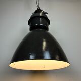 Dark grey enamel industrial factory lamp from elektrosvit, 1960s