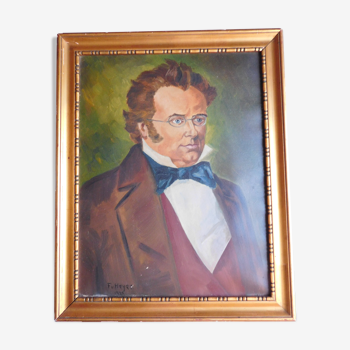 Portrait  de Franz Schubert signée Fv Heyer datée 1929