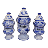 3 Delft style earthenware spice jars or apothecary pots