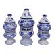 3 Delft style earthenware spice jars or apothecary pots