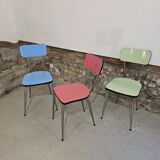 3 pink, green, blue Formica chairs