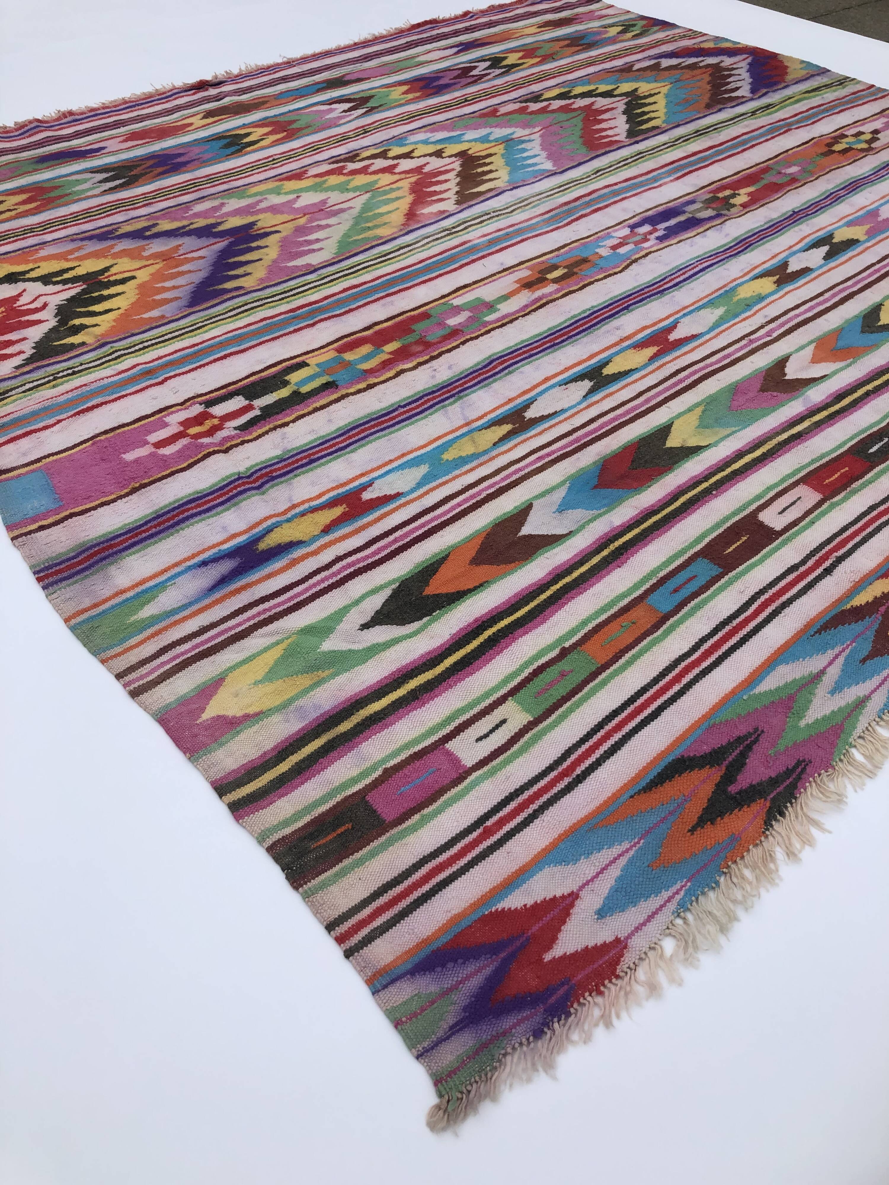 XL Handmade Algerian Berber Ethnic Bohemian Antique Carpet - Area Rug 200x188