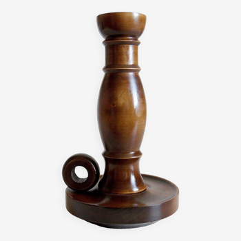 Large turned wood hand candle holder