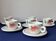 Cups and saucers Sarreguemines. Glazed stoneware. Hand-painted decoration.