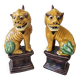 Porcelain Sculpture Pair of Chinese Foo Dogs (Sancai)