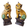 Porcelain Sculpture Pair of Chinese Foo Dogs (Sancai)