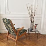 Vintage armchair 60 renovated in tapestry of green inspiration