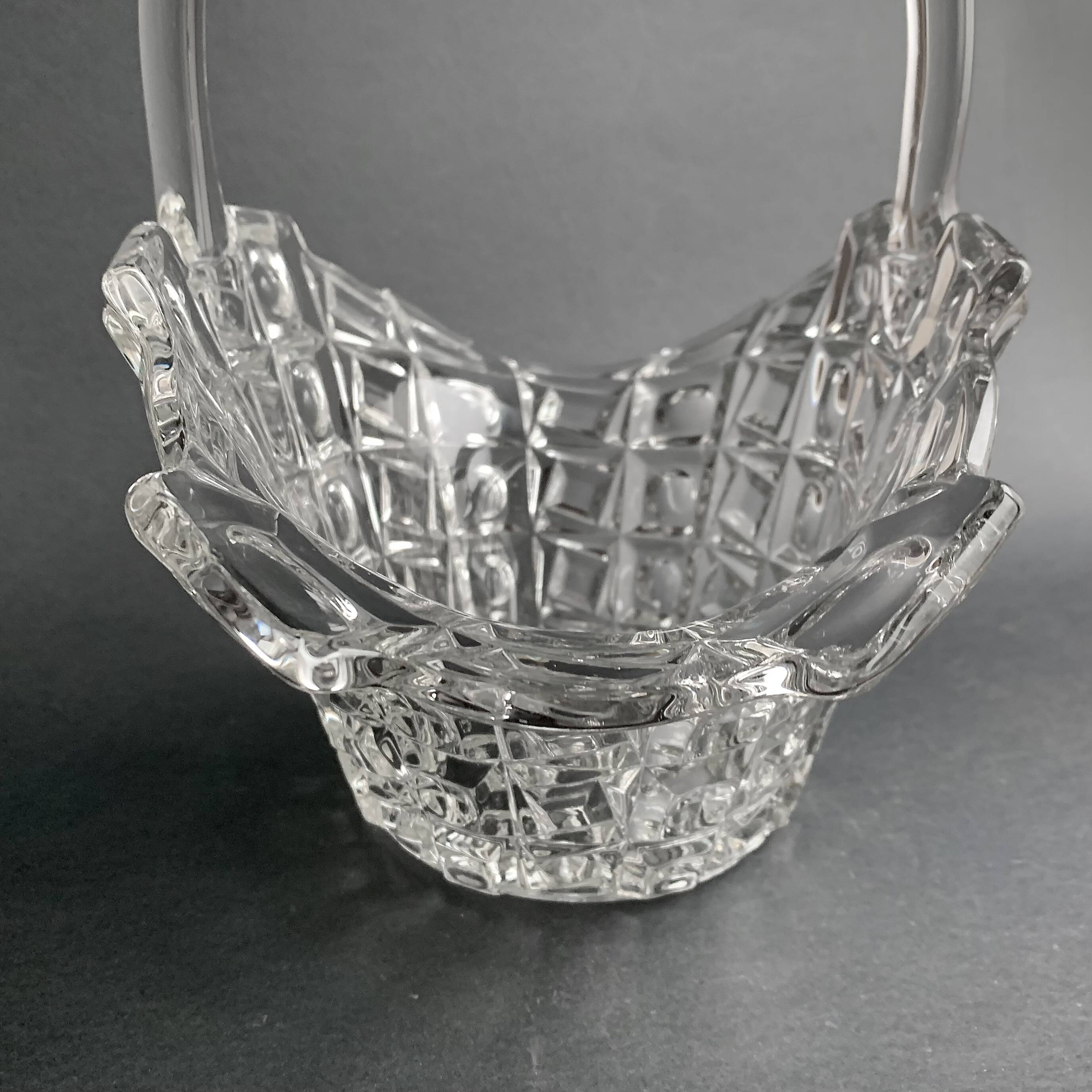 Antique clear glass basket or bowl - Libochovice glassworks - Czechoslovakia