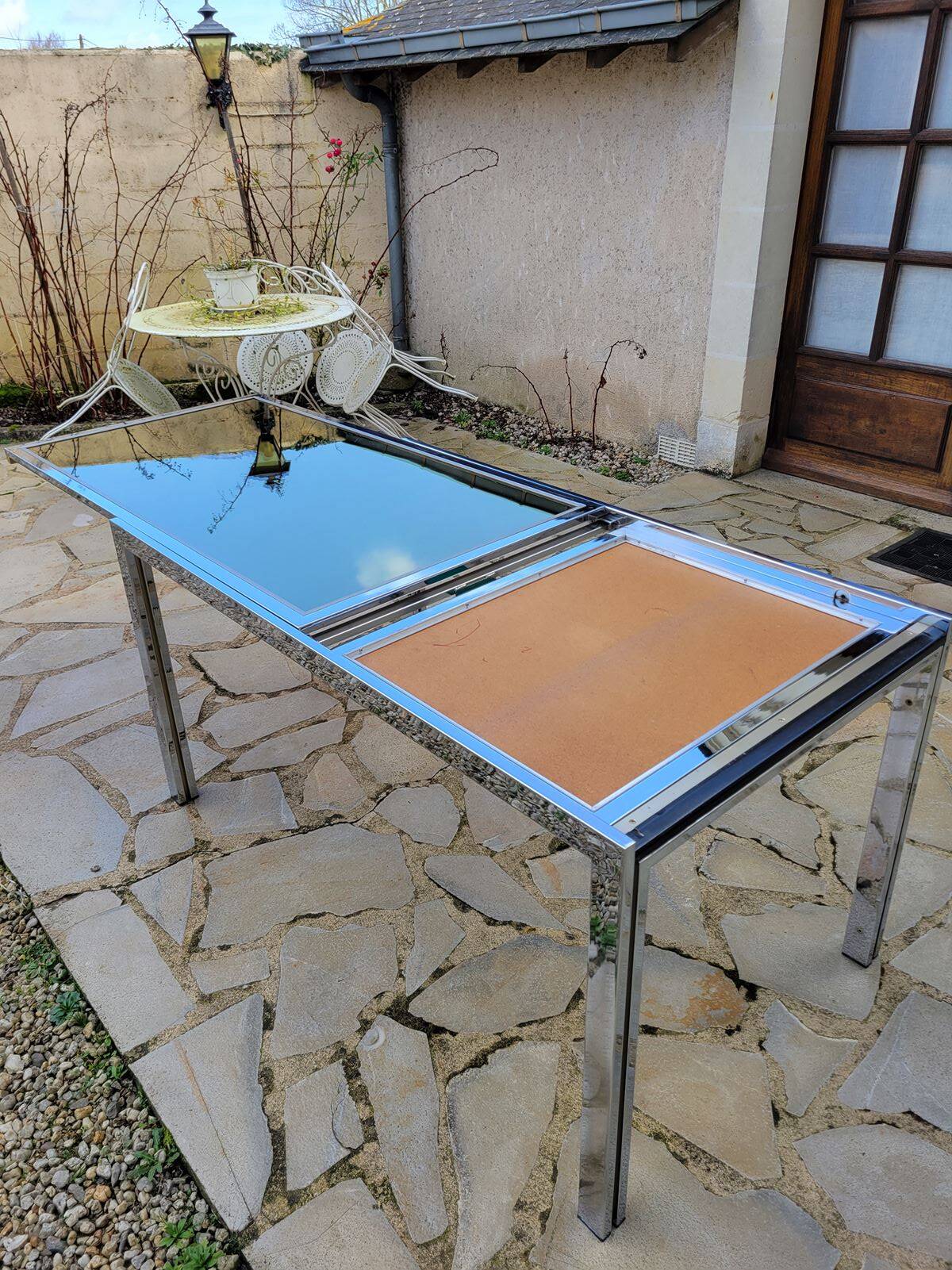 Vintage chrome and glass dining table, Roche Bobois