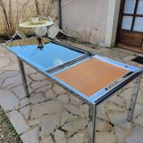Vintage chrome and glass dining table, Roche Bobois