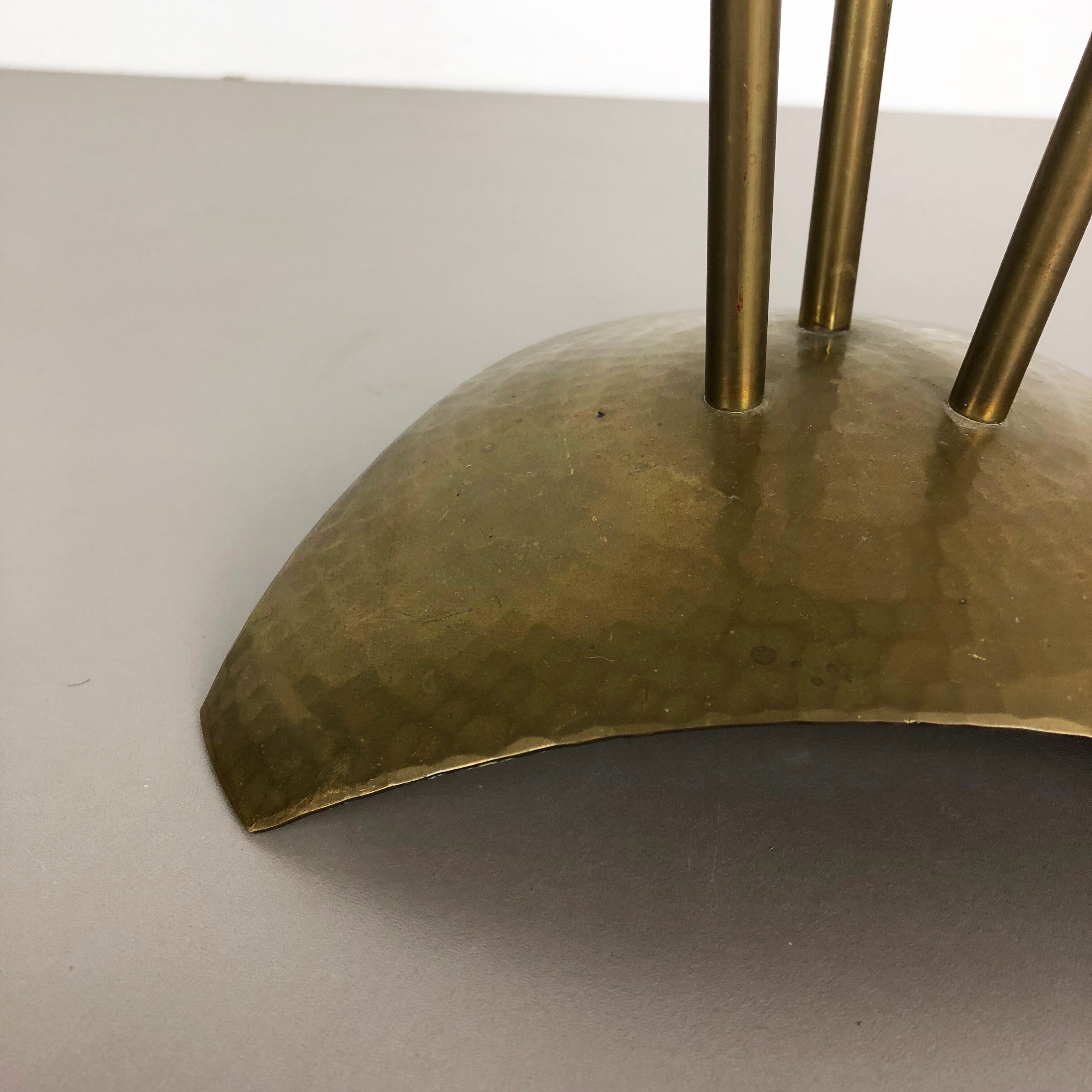 Modernist sculptural brutalist floor brass candleholder, Germany, 1950s