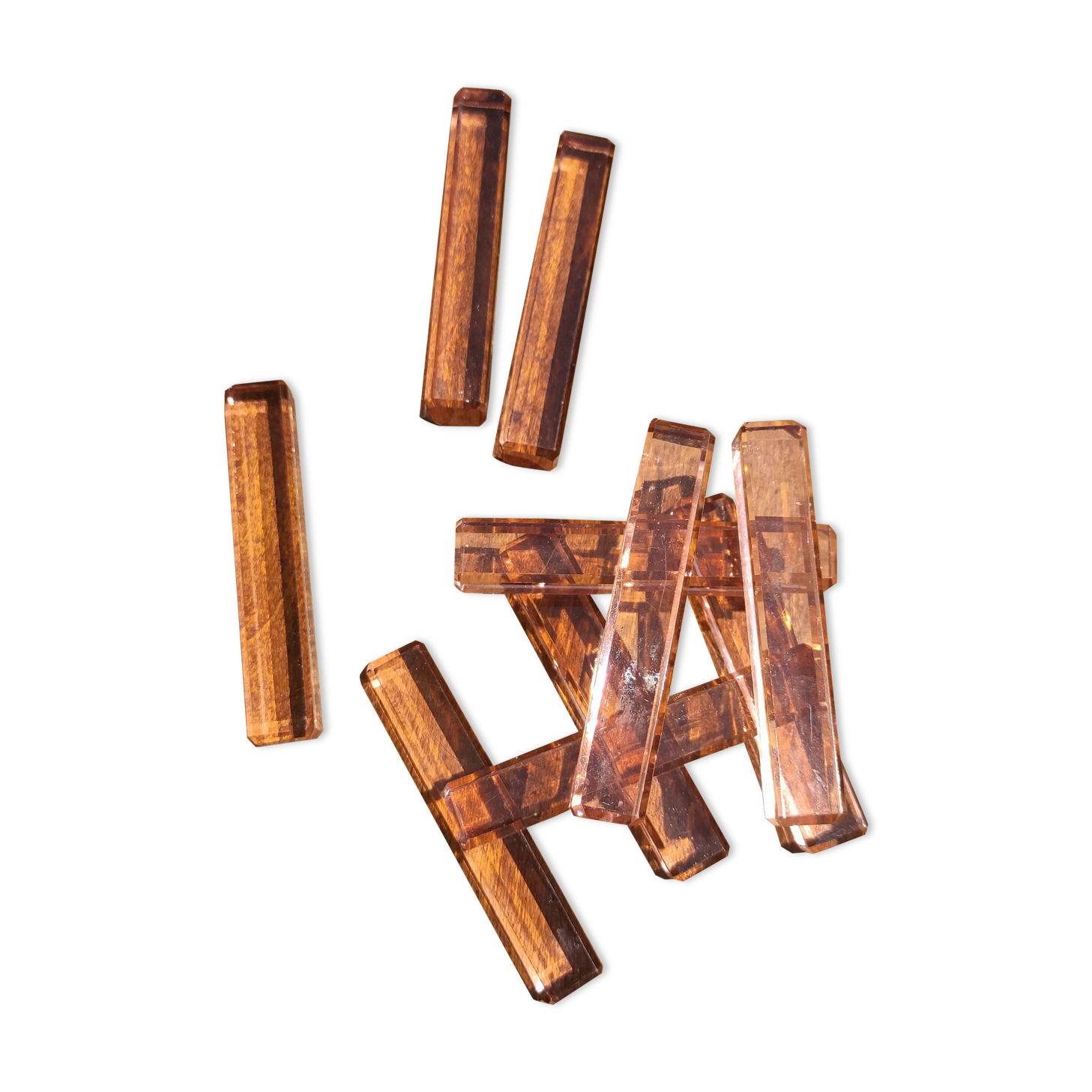 Ten pink glass knife holders