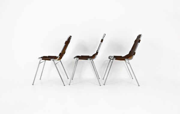 Ensemble de 3 Chaises Les Arcs par Charlotte Perriand, années 1960