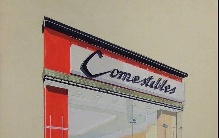 EDIBLE SHOP - ORIGINAL GOUACHE ARCHITECTURE -1950- R. COCHARD, PARIS