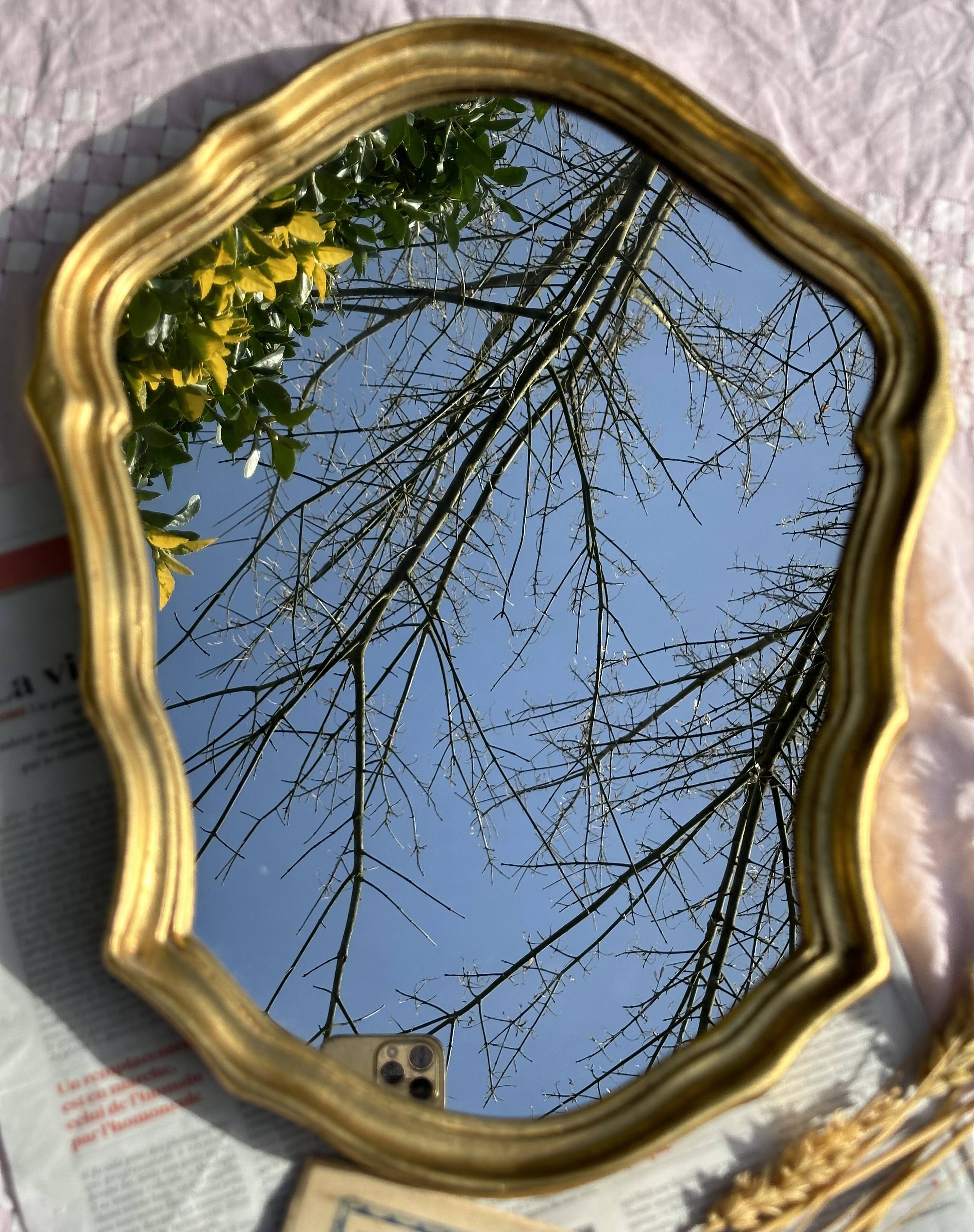 Vintage Golden Wood Carved Mirror in Louis XV Style