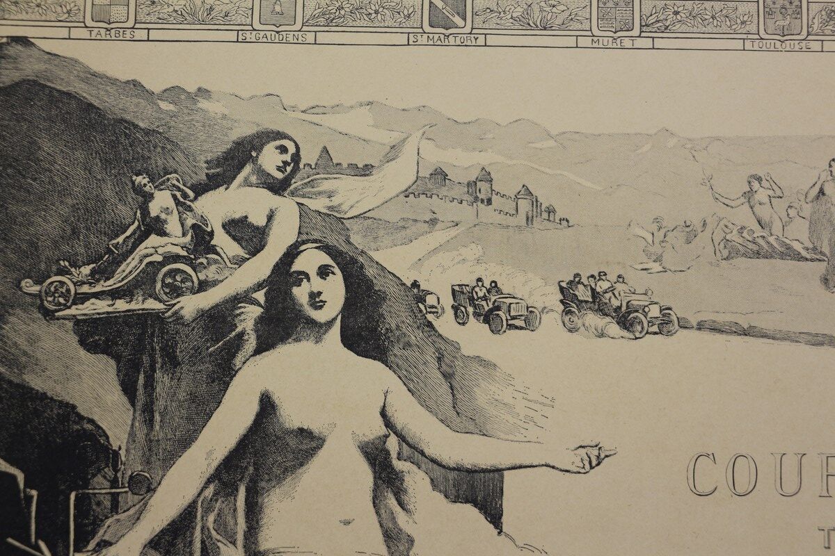 Original poster by "La dépêche du midi"; "Coupe des Pyrénées, Toulouse à Toulouse", 1905