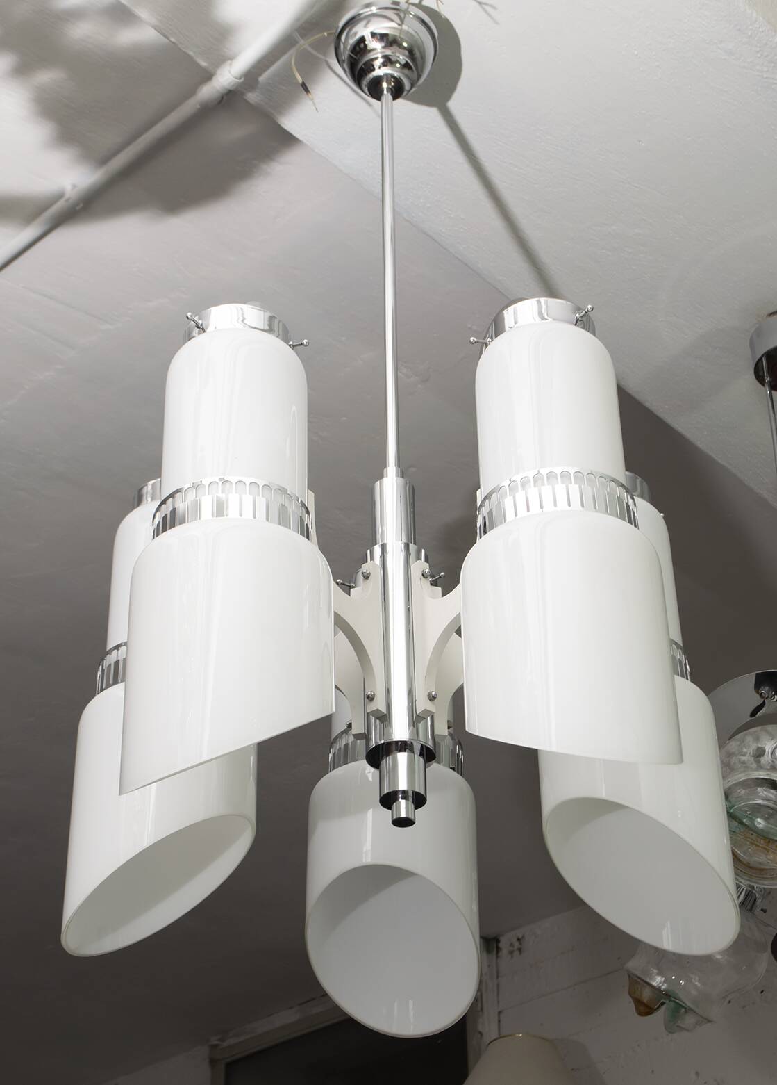 Vistosi Midcentury Italian Murano Glass and Steel "Incamiciato" Chandelier