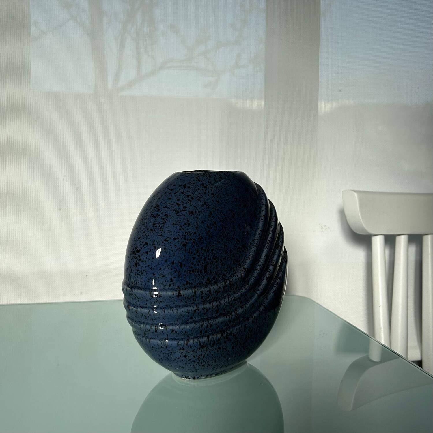 Blue stoneware lentil vase